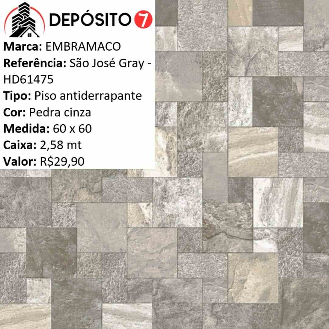 EMBRAMACO PISO ANTIDERRAPANTE 60X60 S�O JOS� GRAY HD61475 (CAIXA COM 2,58MT)
